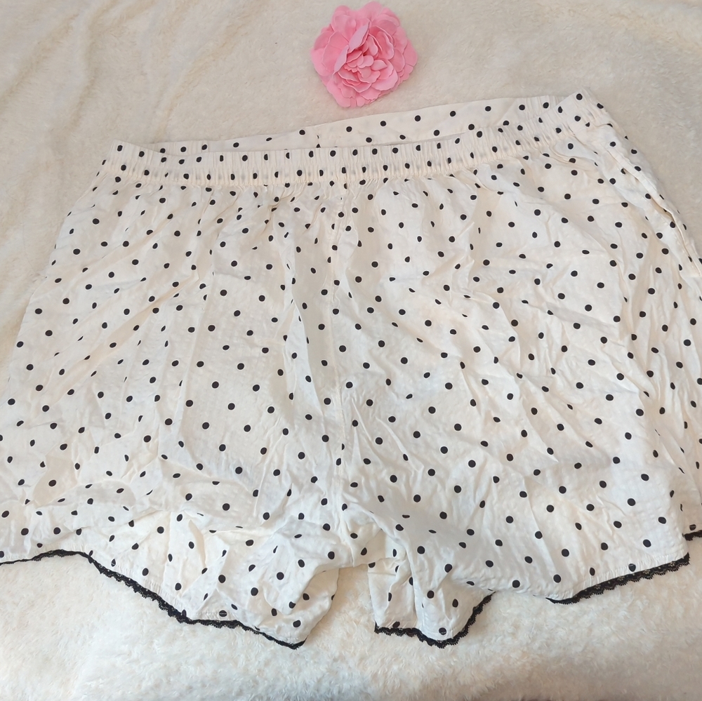 aerie White Shorts with Black Polka Dots and Ruffle Lace Trim Coquette Boxer NWT - Picture 4 of 4